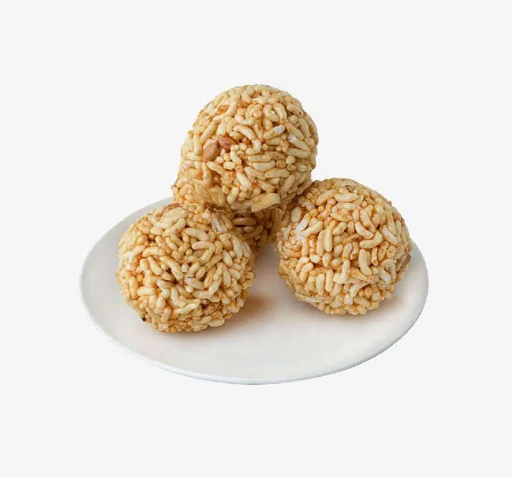 Mudhi Muan (Puffed Rice Jaggery Balls)